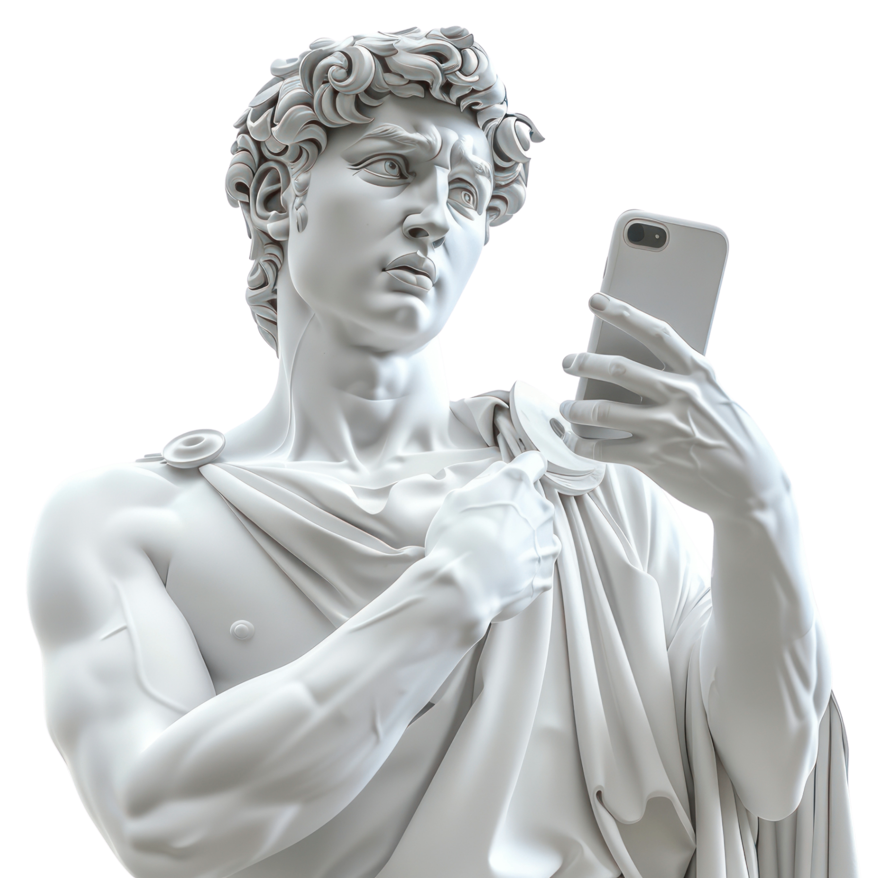 Estátua AN1 com smartphone — ABM com agentes de IA